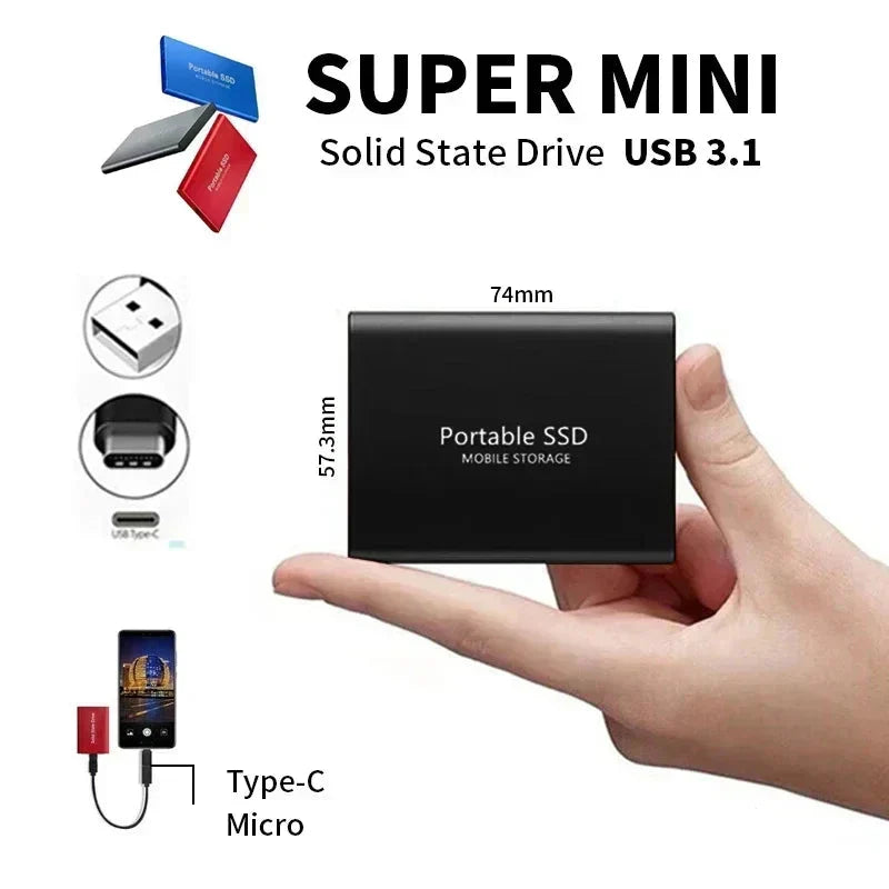 Robust Solid State Drive (SSD) 128TB Portable External Storage. Fast, reliable, shockproof for all OS.