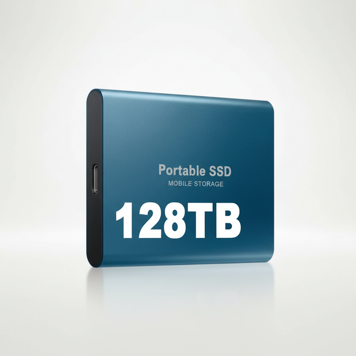 Durable, shockproof 128TB Portable External SSD. Reliable mobile storage for professionals and travelers.
