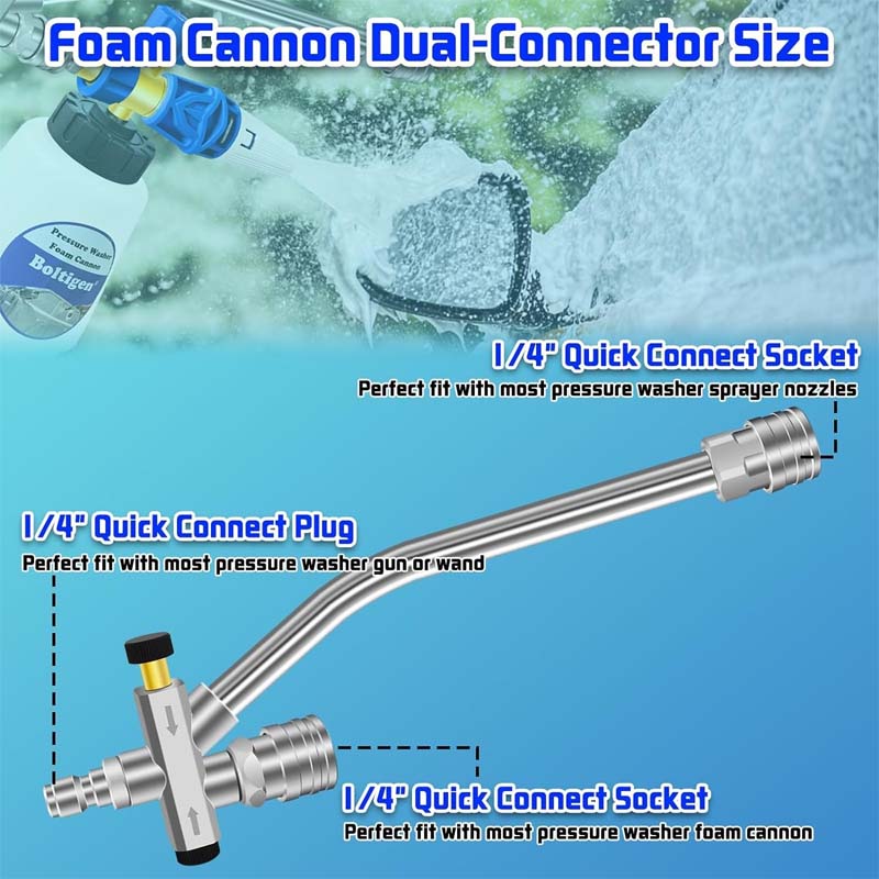 Professional-grade foam cannon with dual connector, enhancing your pressure washer's utility