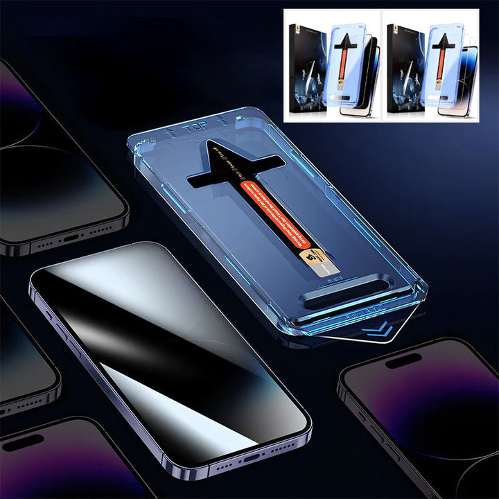 Tempered glass privacy screen with full adhesive coverage