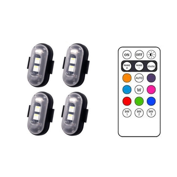 Portable LED safety lights with remote control, offering high visibility for all users.