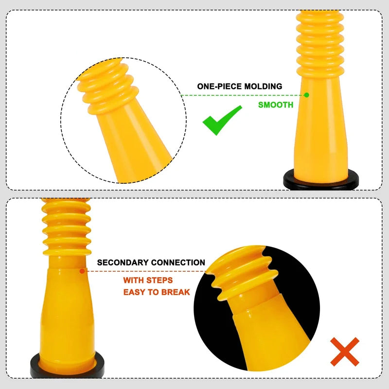 Universal replacement gas can spout kit with flexible nozzle for easy, anti-spill fueling.