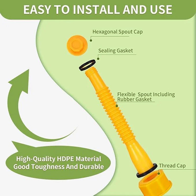 Flexible nozzle gas can spout replacement, designed for anti-spill and easy outdoor fueling.