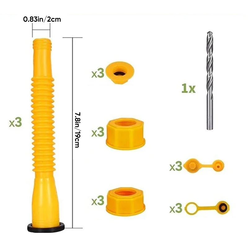Universal replacement kit for gas cans, flexible spout delivers anti-spill and precise fueling.