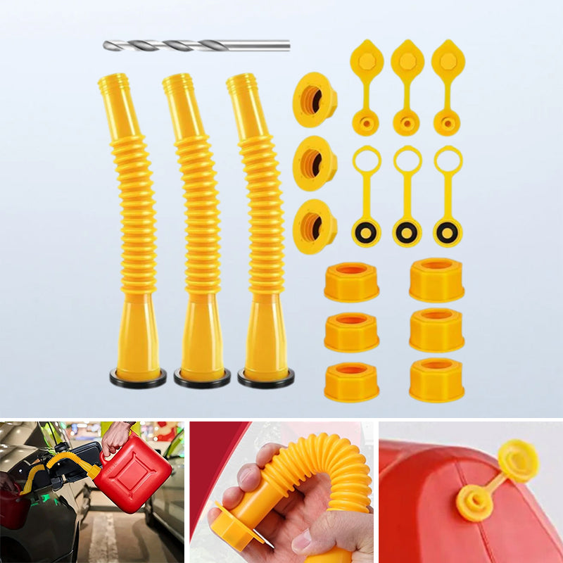 Flexible gas can spout replacement kit, universal design for various automotive and tool needs.