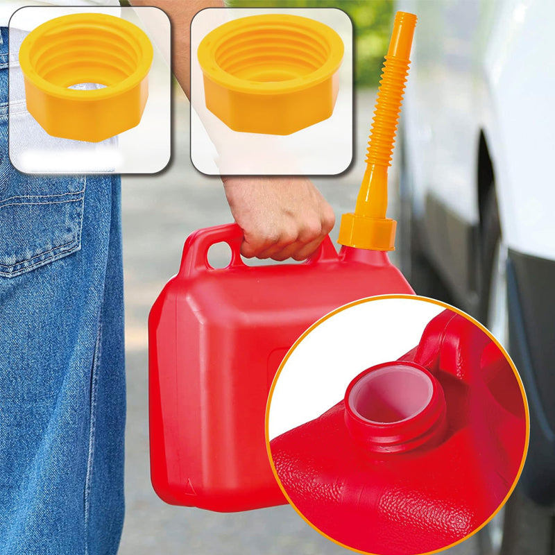 Flexible universal gas can spout for easy fueling of lawn mowers and other outdoor tools.