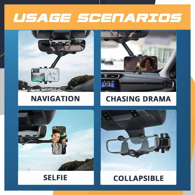 Vehicle tech: retractable car phone holder, universal fit, enables easy phone access and safe driving experience.