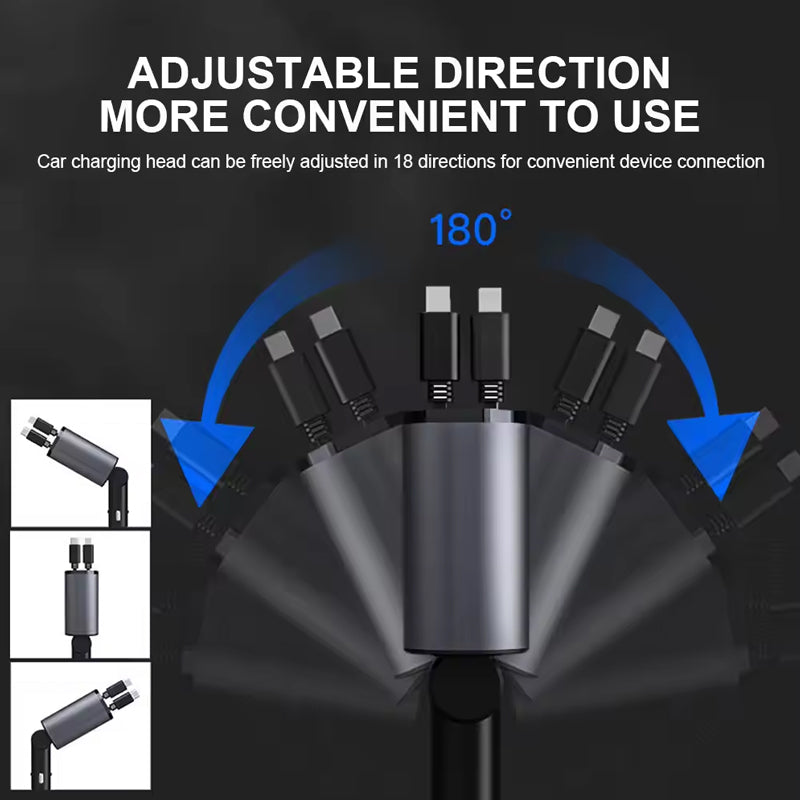 Retractable phone charger for car, featuring both Micro USB and USB-C connectors for versatility