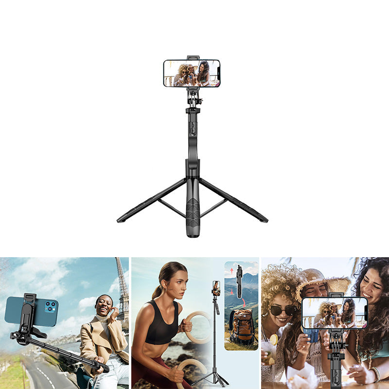 Compact universal phone tripod with wireless remote, ideal for stable shots