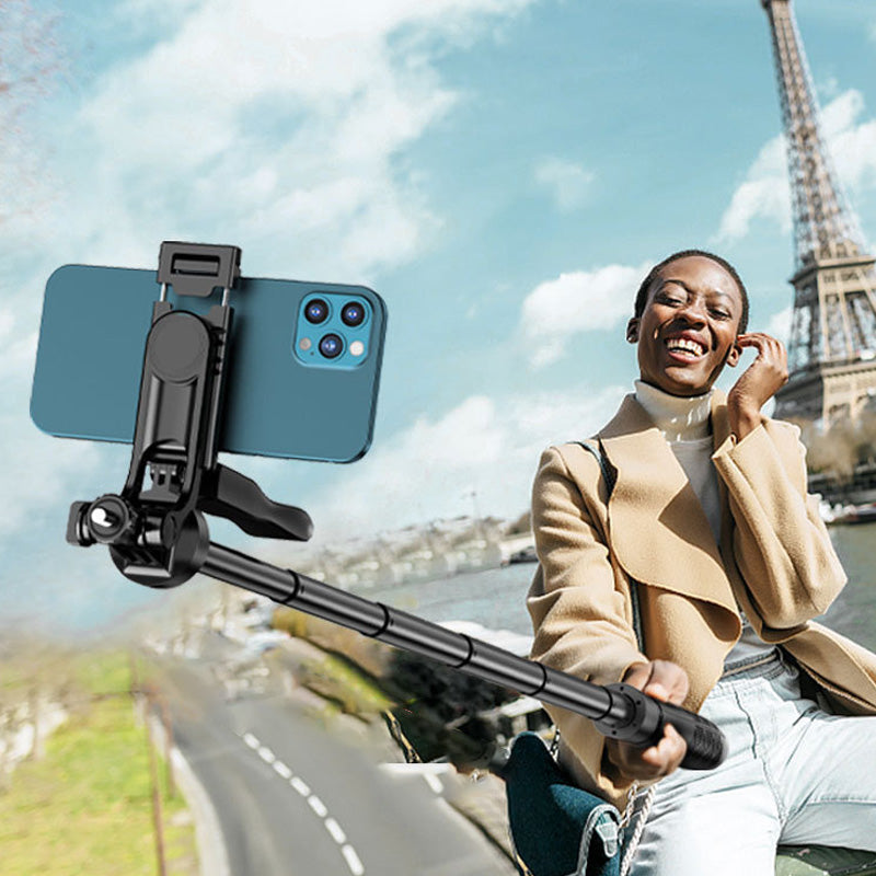 Universal phone holder tripod with extendable design and remote shutter