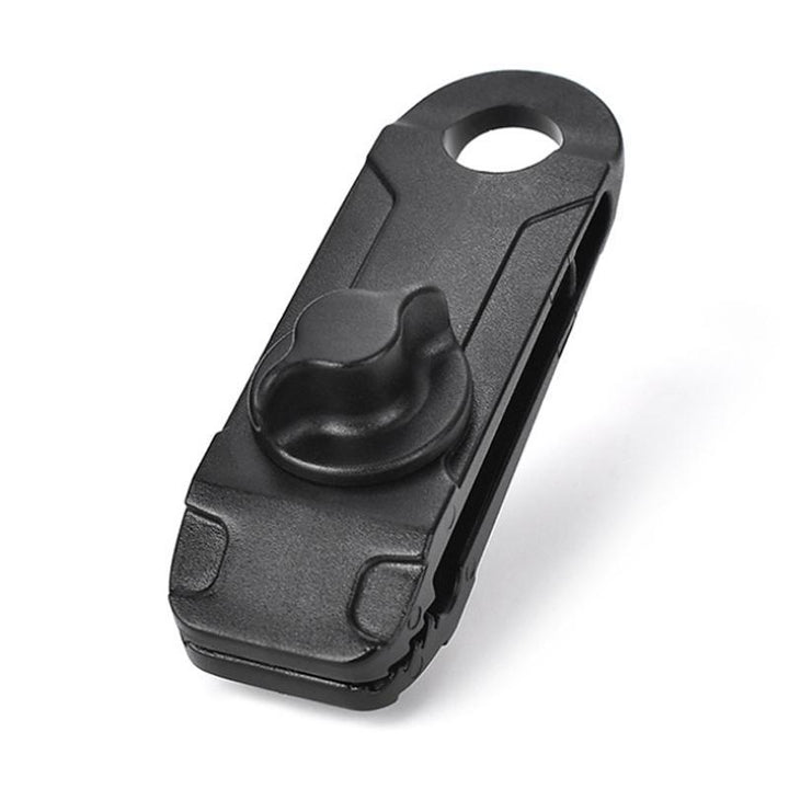 Set of red & black universal tarp clips, ideal tent accessories & camping gear for outdoor use.