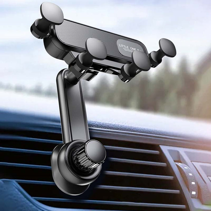Hands-free car phone holder, universal design, fully rotatable for safe and convenient smartphone use