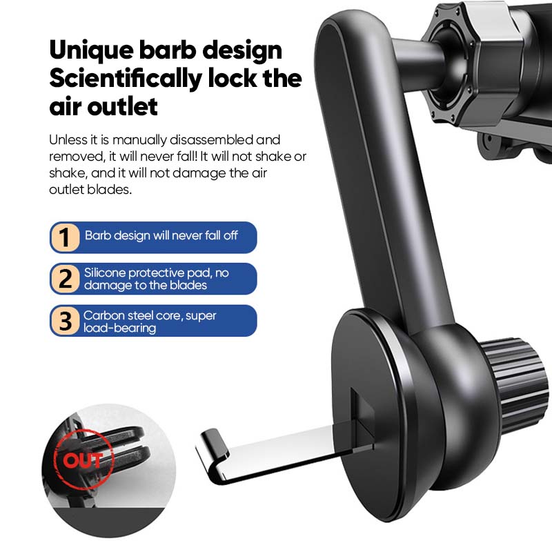 Vehicle tech gadget: a rotatable phone holder showing its strong grip on a smartphone in a car