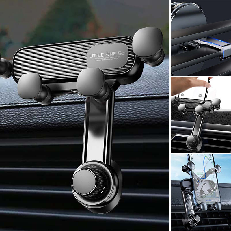 Dashboard mounted universal phone holder, showcasing its ability to rotate for portrait or landscape view
