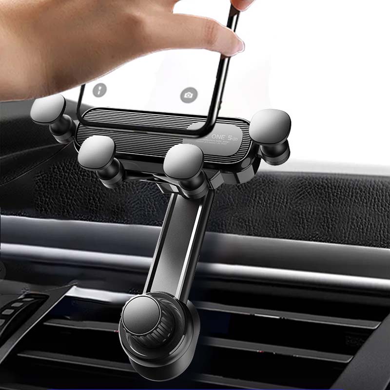 Side view of the universal rotatable car phone holder, highlighting its compact design & secure fit