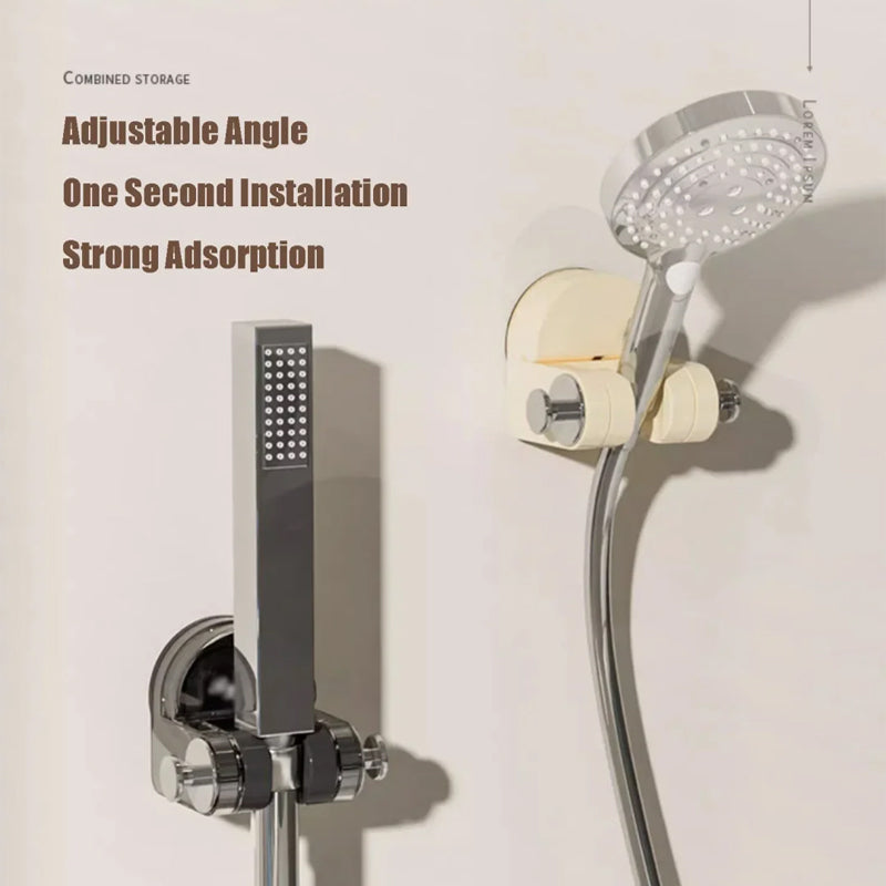 Universal Suction Shower Head Holder & Organizer, no-drill shower storage for bath accessories