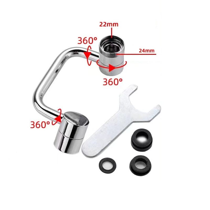 Multiple angles of a universal swivel kitchen and bathroom faucet aerator, showcasing versatile use