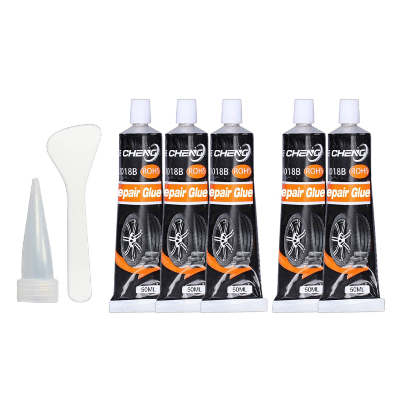 Universal Tire Repair Adhesive sealing a motorcycle tire puncture, providing a reliable, high temperature fix