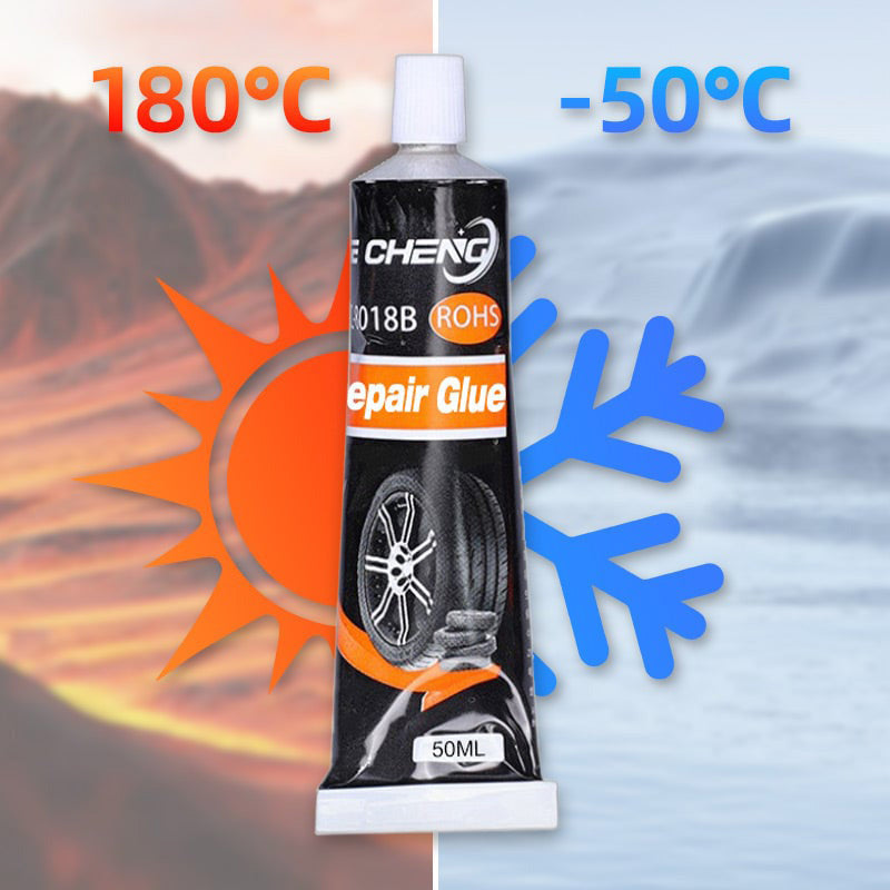 Hand holding Universal Tire Repair Adhesive, showcasing its compact size for on-the-go car, bike puncture repair