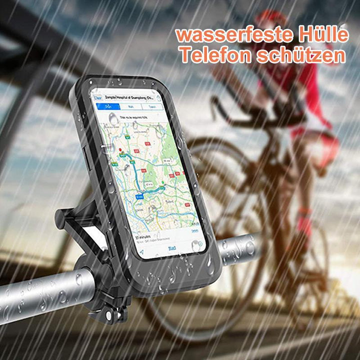 Bicycle phone holder with touchscreen compatibility, ideal for rainy rides