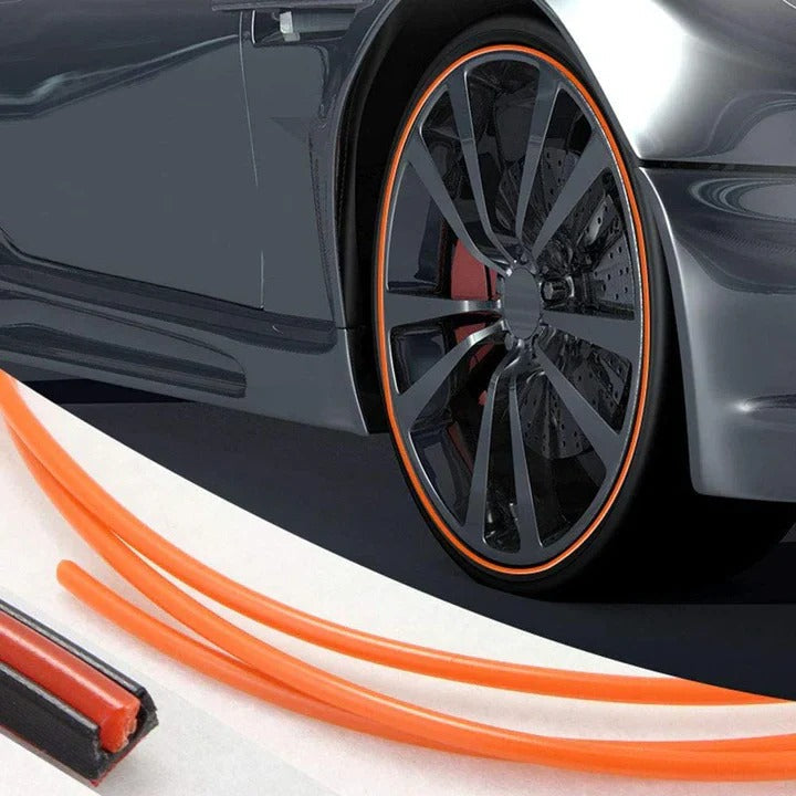 Universal wheel rim protector for curb damage defense, protecting custom wheels.