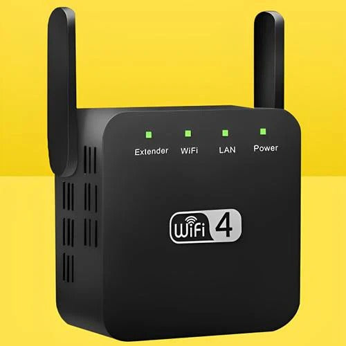 Long-range wireless repeater. Improves home & office WiFi, dual-band antenna for strong signal.