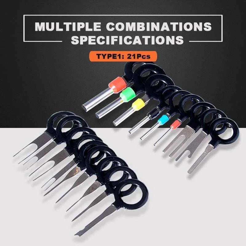 Ergonomic wire terminal removal tool from a universal kit, designed for easy pin extraction