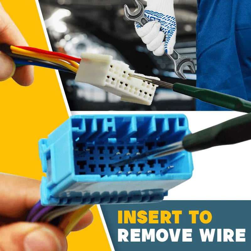 Hand holding a universal terminal remover, demonstrating its use for electrical wire extraction