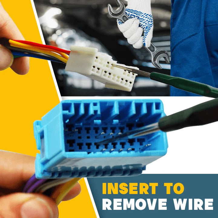 Hand holding a universal terminal remover, demonstrating its use for electrical wire extraction
