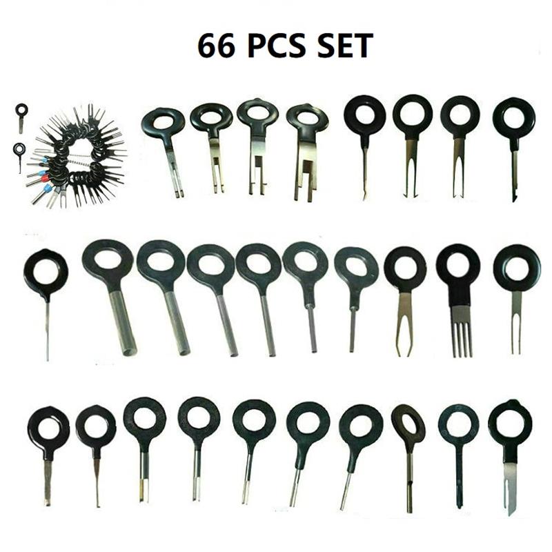 Various pin extractor tools from a universal wire terminal removal kit, ideal for connector work