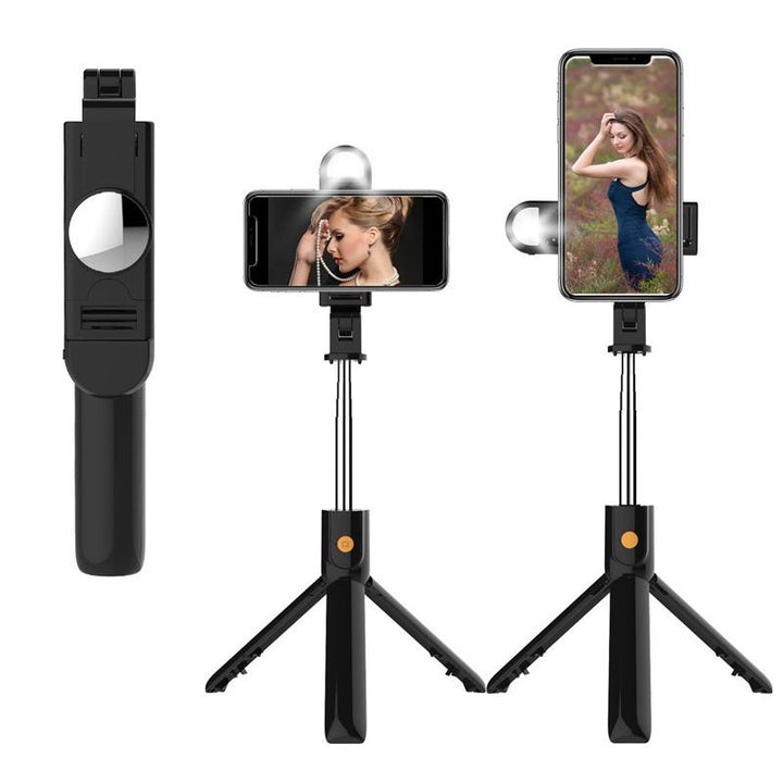Black Universal Bluetooth selfie stick tripod, extends for group photos and stable video
