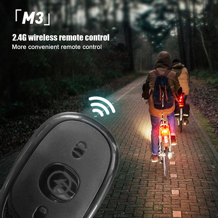 Drone with an attached universal wireless LED strobe light, enhancing visibility during flight.