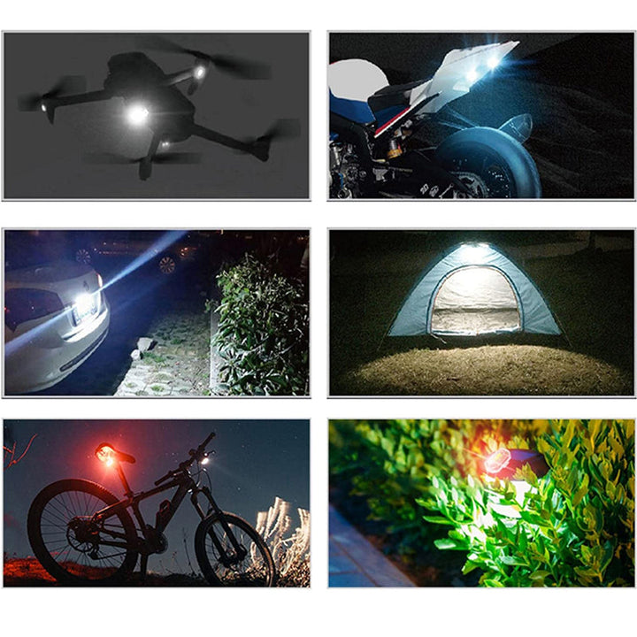 Waterproof LED strobe light submerged in water, proving its durability for outdoor gear use.