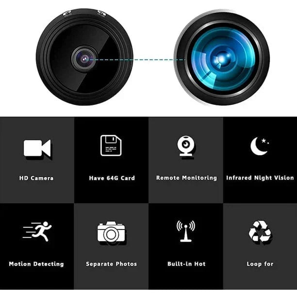 Easy-mount magnetic hidden camera, 1080p wireless for versatile home security, office or pet monitoring.