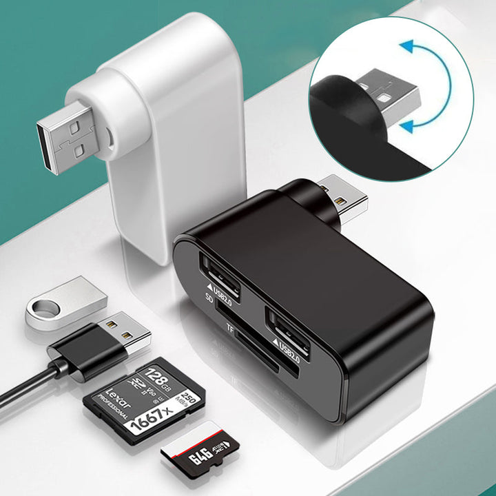 Compact USB-A 2.0 4-port hub, 360-degree rotation, ideal for PC and laptop accessory