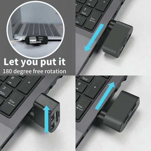 USB 2.0 splitter featuring 4 rotatable ports, perfect for expanding laptop USB-A ports