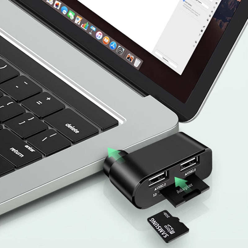 Portable USB-A 2.0 4-port rotatable hub, essential computer peripheral for data