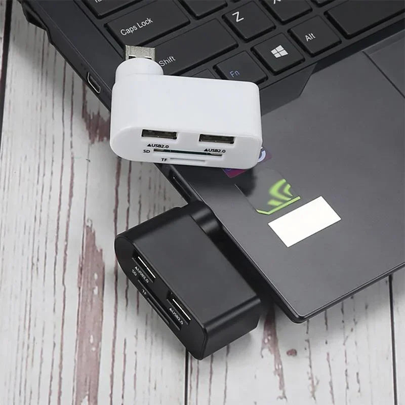 High-speed USB 2.0 4-port rotatable hub, black, designed for seamless laptop use