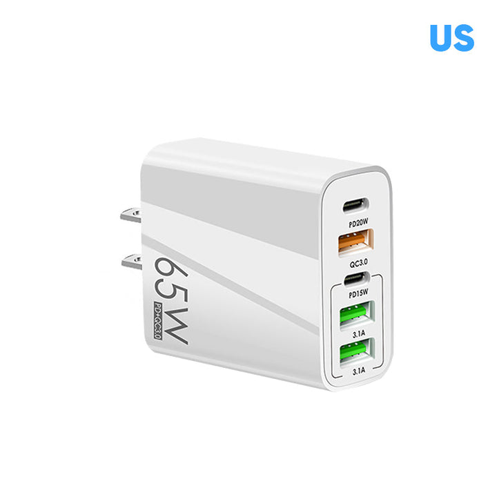 The 65W USB-C multiport adapter demonstrating its compact size and powerful charging capability
