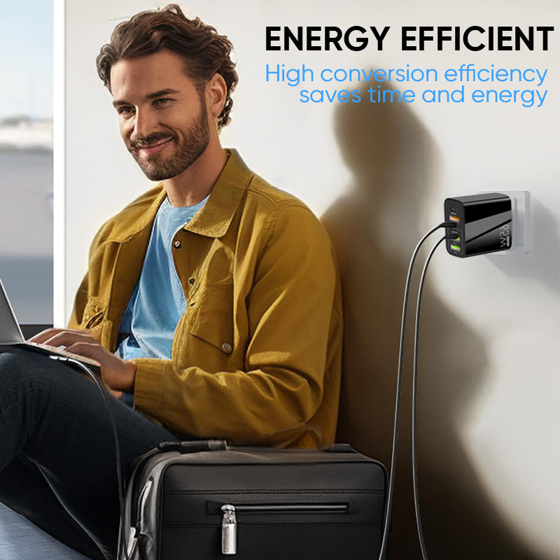 Compact 65W USB-C fast charger adapter, ideal for travel and powering multiple electronics