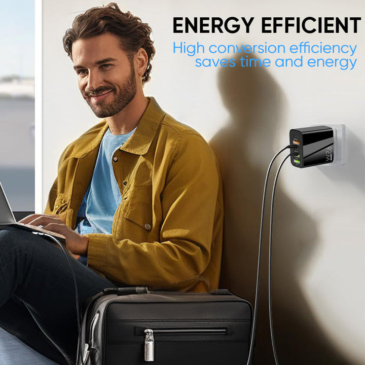 Compact 65W USB-C fast charger adapter, ideal for travel and powering multiple electronics