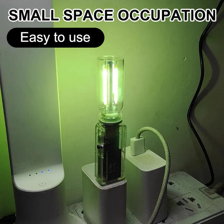 Portable USB light, touch-dimmable LED for bedside tables, car interiors, or camping.