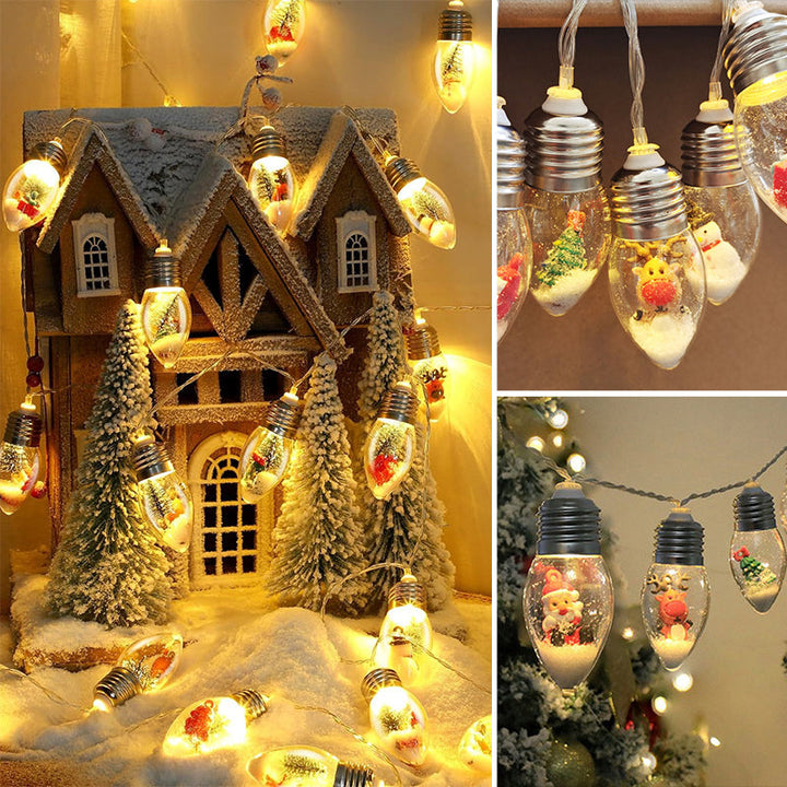 USB-powered LED Christmas string lights with Santa Claus & snowman characters, perfect holiday decor