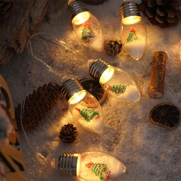 USB-powered Christmas character string lights illuminating a mantelpiece for holiday ambiance