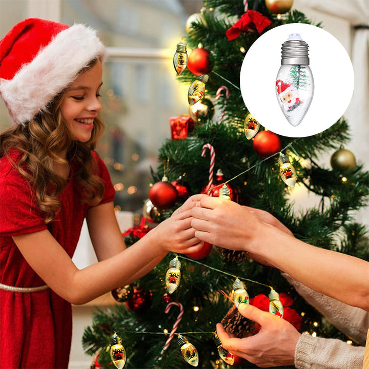 USB Christmas character string lights draped around a window, adding festive cheer to home