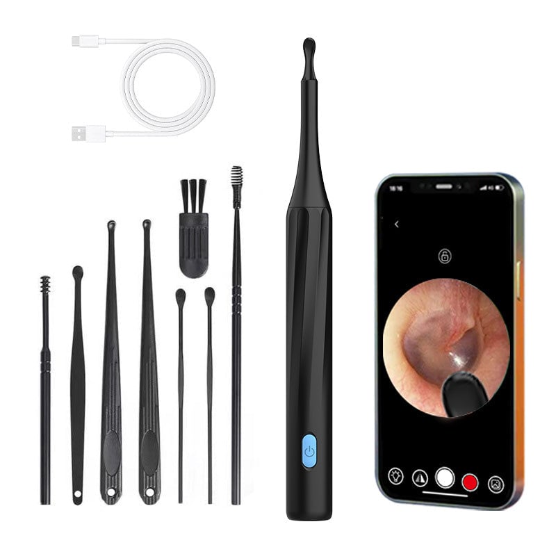 Portable ear wax removal kit, USB rechargeable, with high-definition camera for clear viewing.