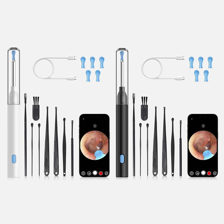 Ear health and hygiene kit: rechargeable visual ear cleaner with HD camera and WiFi scope.