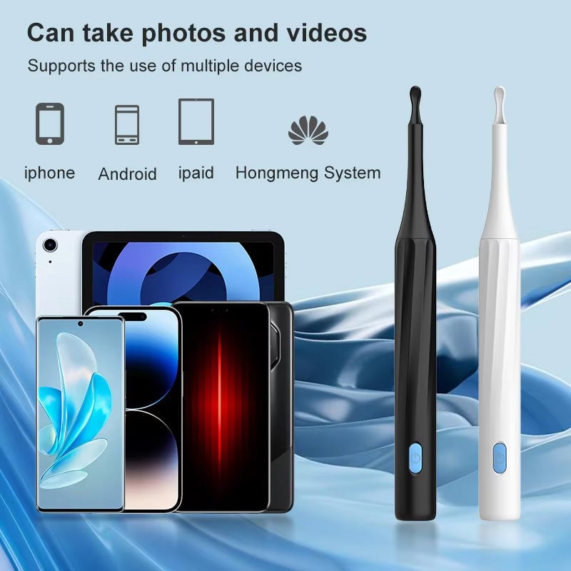 HD camera visual ear cleaner, USB rechargeable, designed for thorough and safe ear wax removal.
