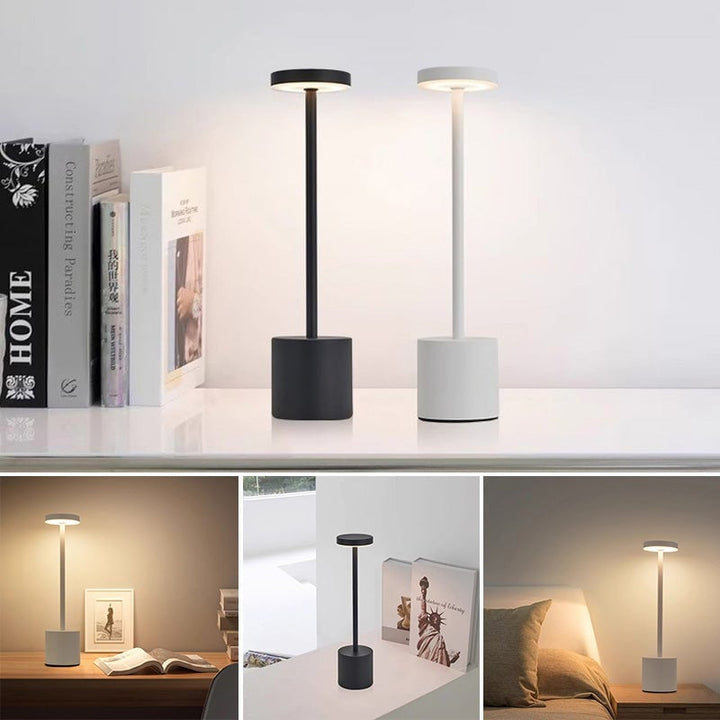 Close-up of touch dimmable LED table lamp, showcasing the integrated USB charging port