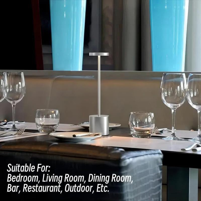 Group of three USB rechargeable LED table lamps, showcasing various brightness levels